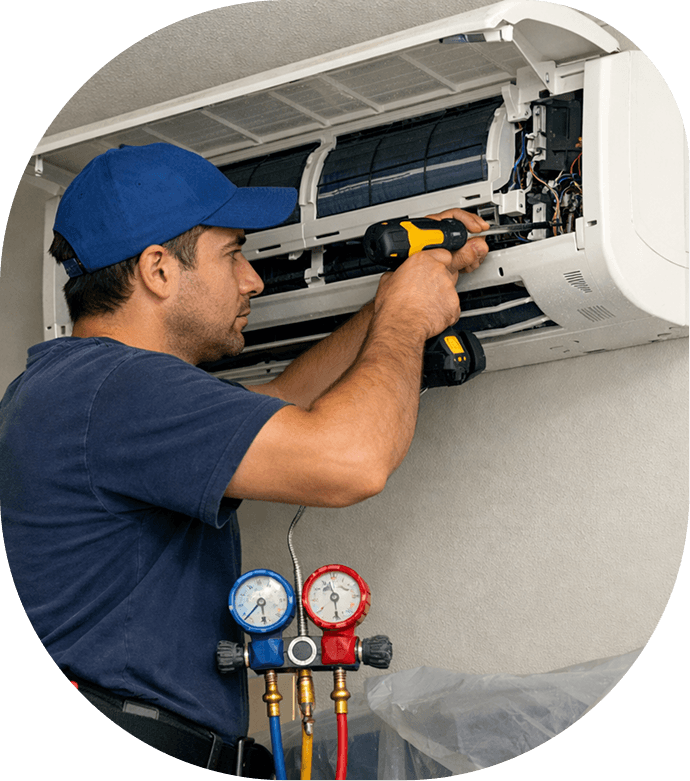 HVAC technician servicing an air conditioning unit