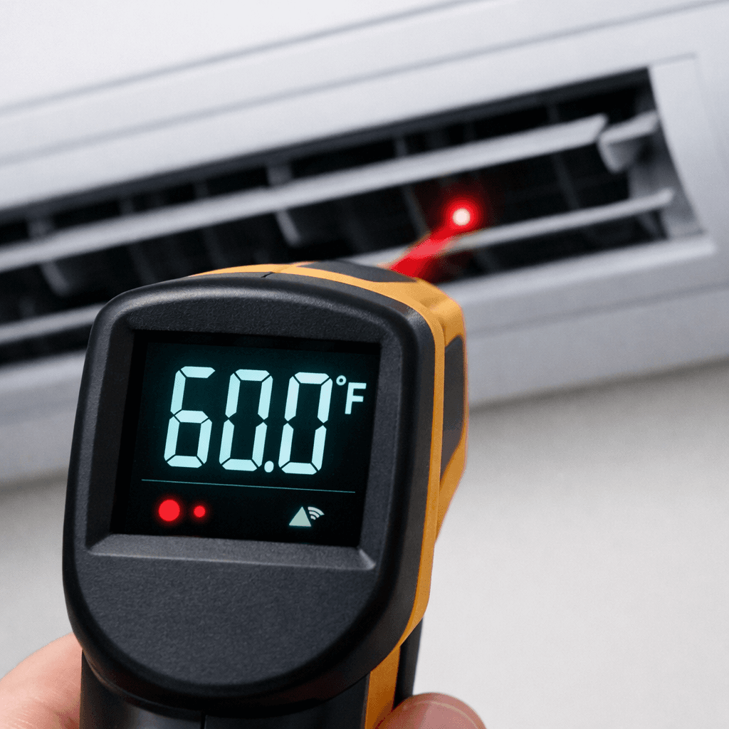 Mini-split unit digital display showing temperature