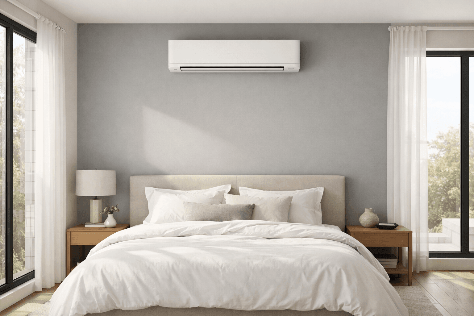 The perfect climate in every room - mini-split air conditioning in modern bedroom